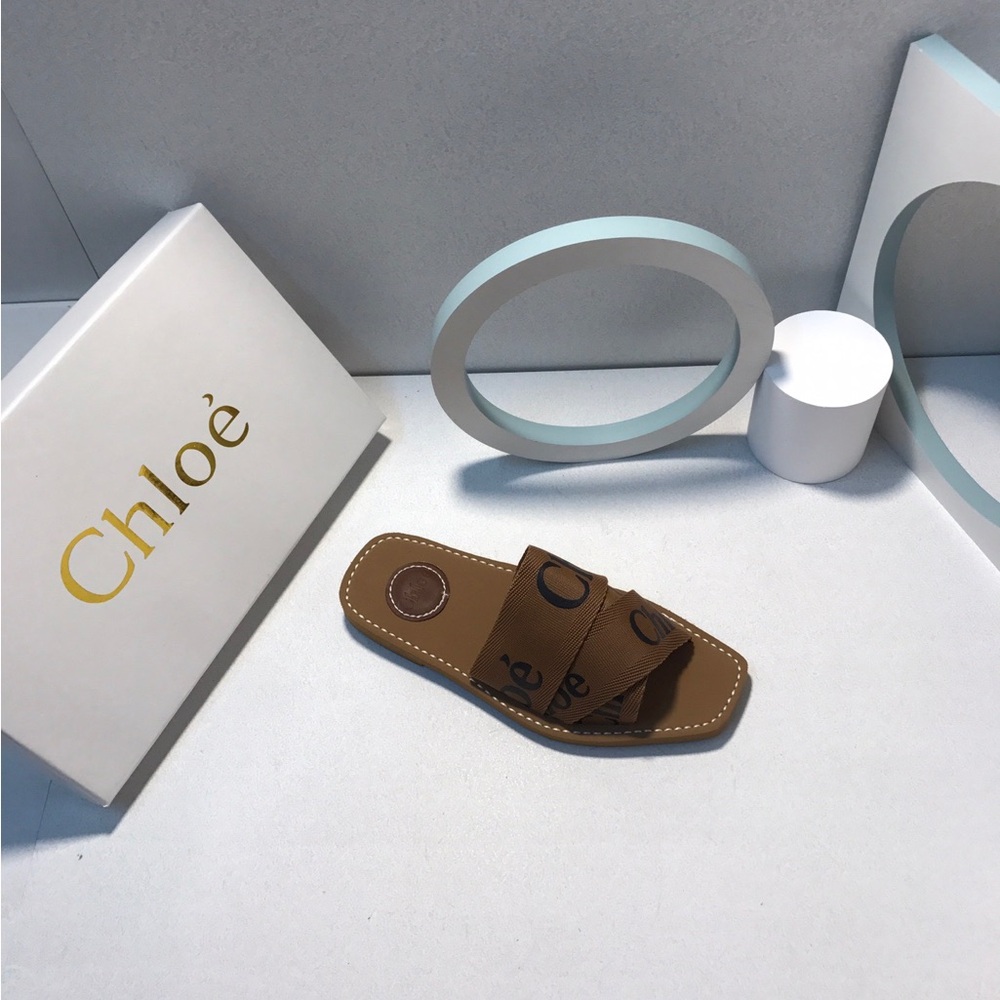 Chloe Brown Logo Strap Slide Sandals - Women - Picture 7 of 9
